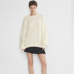 Sunday Best Black Peggy Cable Knit Sweater, Small in Whisper White